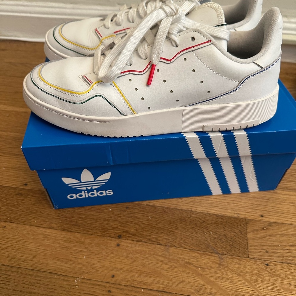 Adidas White Sneakers with Colorful Trim